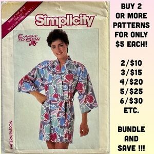 Vintage Simplicity 0017 Kimono Robe Sewing Pattern (Misses Petite, S, M, L)